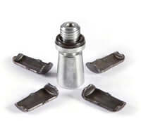 LockNLube® grease coupler rebuild kit components: threaded cone and four hardened steel jaws for easy replacement.