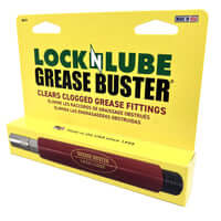 LockNLube Grease Buster® packaging for clearing clogged grease fittings, featuring updated design and textured grip.