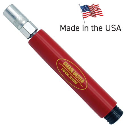 LockNLube Grease Buster® tool with textured grip, designed to clear clogged grease fittings, made in the USA.