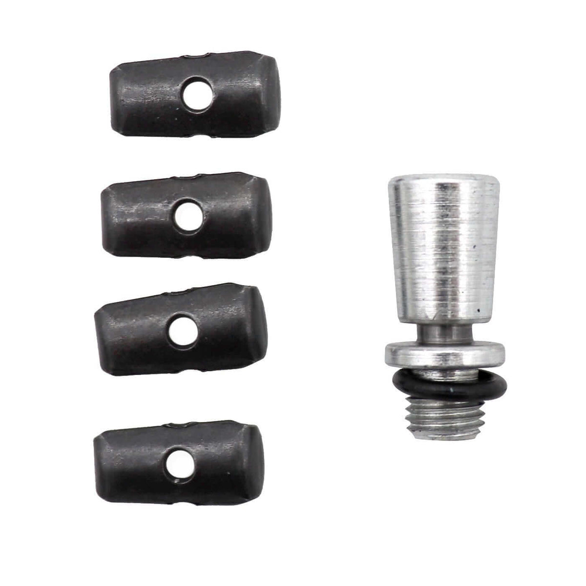 LockNLube® Grease Coupler Rebuild Kit components including four steel jaws and threaded cone seal replacement.