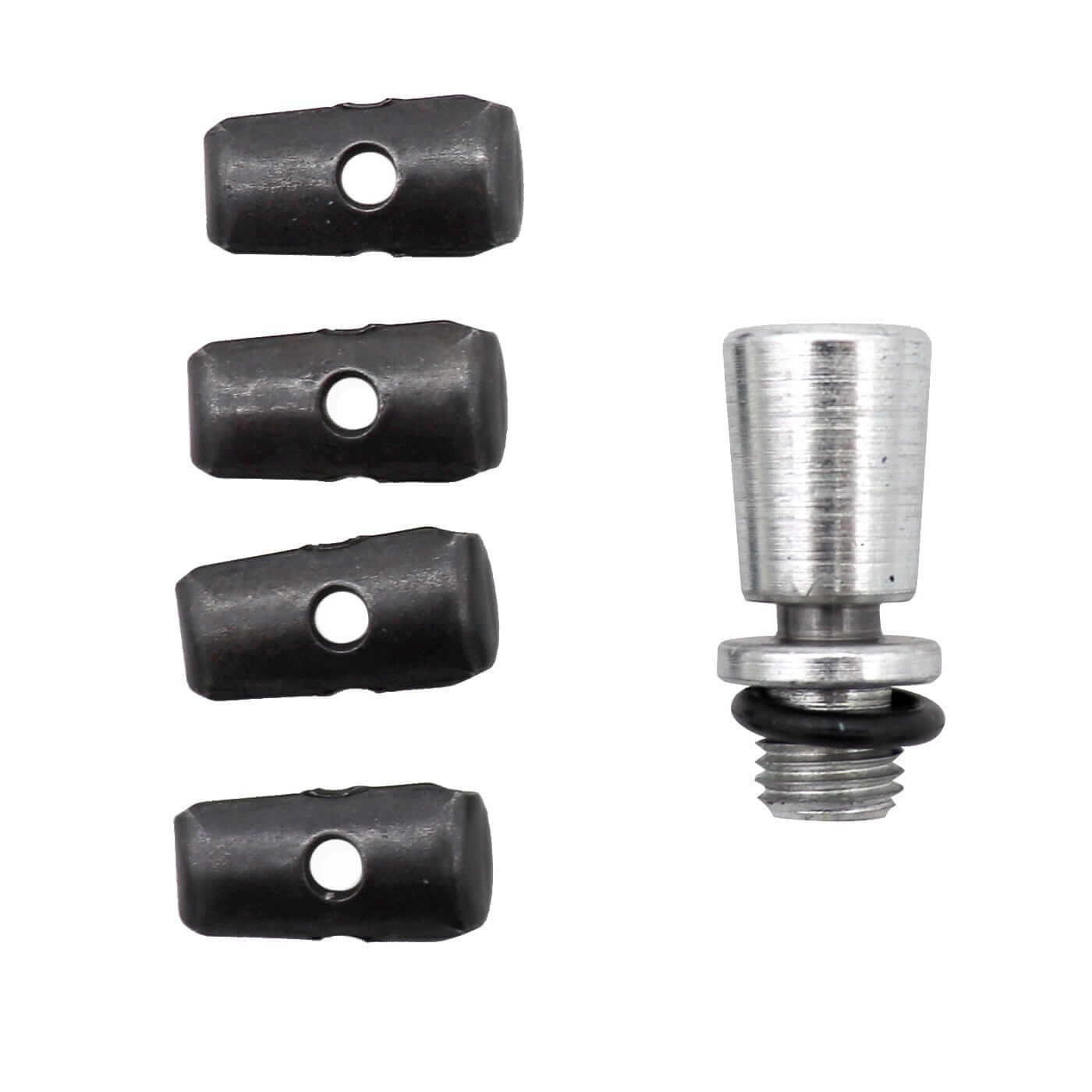 LockNLube® Grease Coupler Rebuild Kit components including four steel jaws and threaded cone seal replacement.