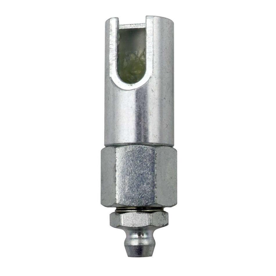 LockNLube push-on 90° grease coupler adapter for hard-to-reach Zerk fittings, compatible with standard and metric couplers.