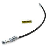 LockNLube hose assembly with coupler and swivel for grease guns, 20-inch whip hose, high-pressure rated.
