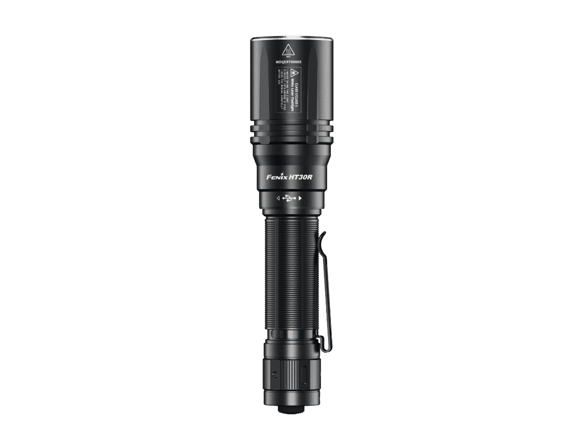 Fenix HT30R white laser flashlight with a sleek design, ideal for precision targeting in rescue operations and outdoor activities.