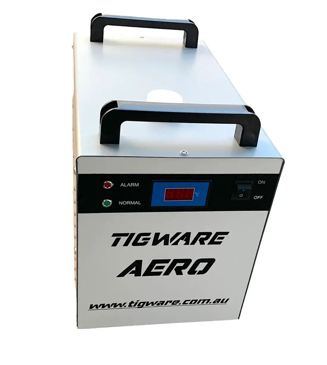 AERO TIG welding machine by TIGWARE features operation controls and alarm indicators for safe use.