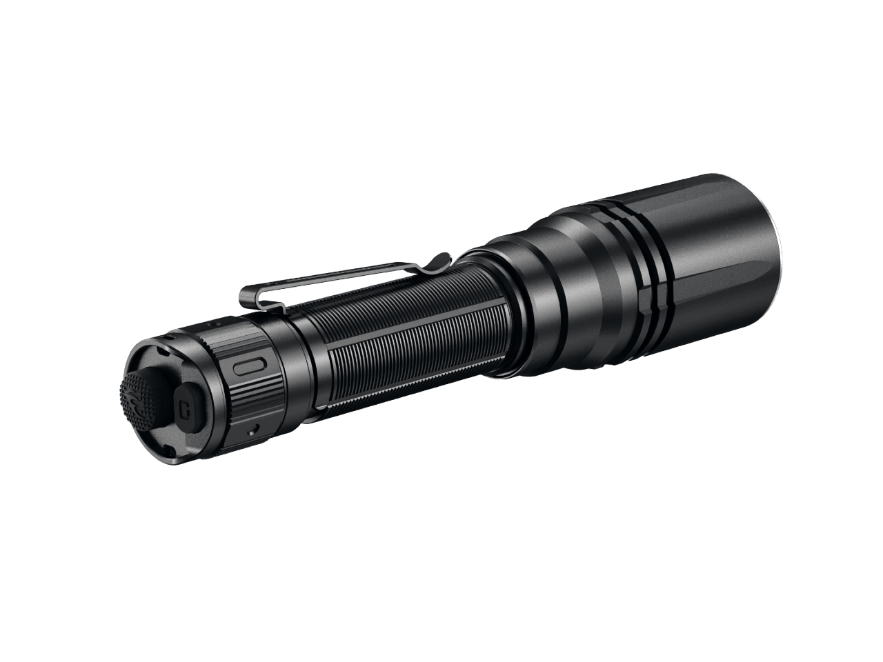 Fenix HT30R white laser flashlight showcasing sleek design and precision engineering for outdoor use.