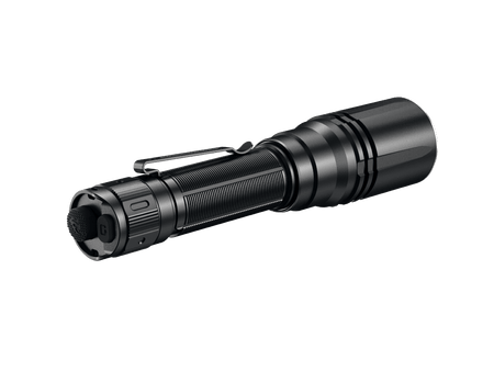 Fenix HT30R white laser flashlight showcasing sleek design and precision engineering for outdoor use.
