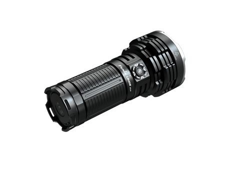 Fenix LR40Rv2 rechargeable flashlight featuring a rotary toggle switch and a powerful 15000 Lumens output for effective searches.