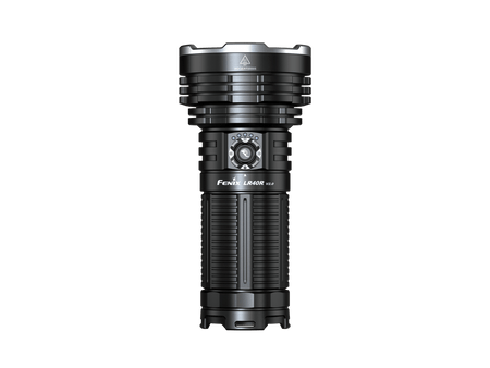 Fenix LR40R V2 rechargeable flashlight with rotary and electronic switches for easy one-handed operation.