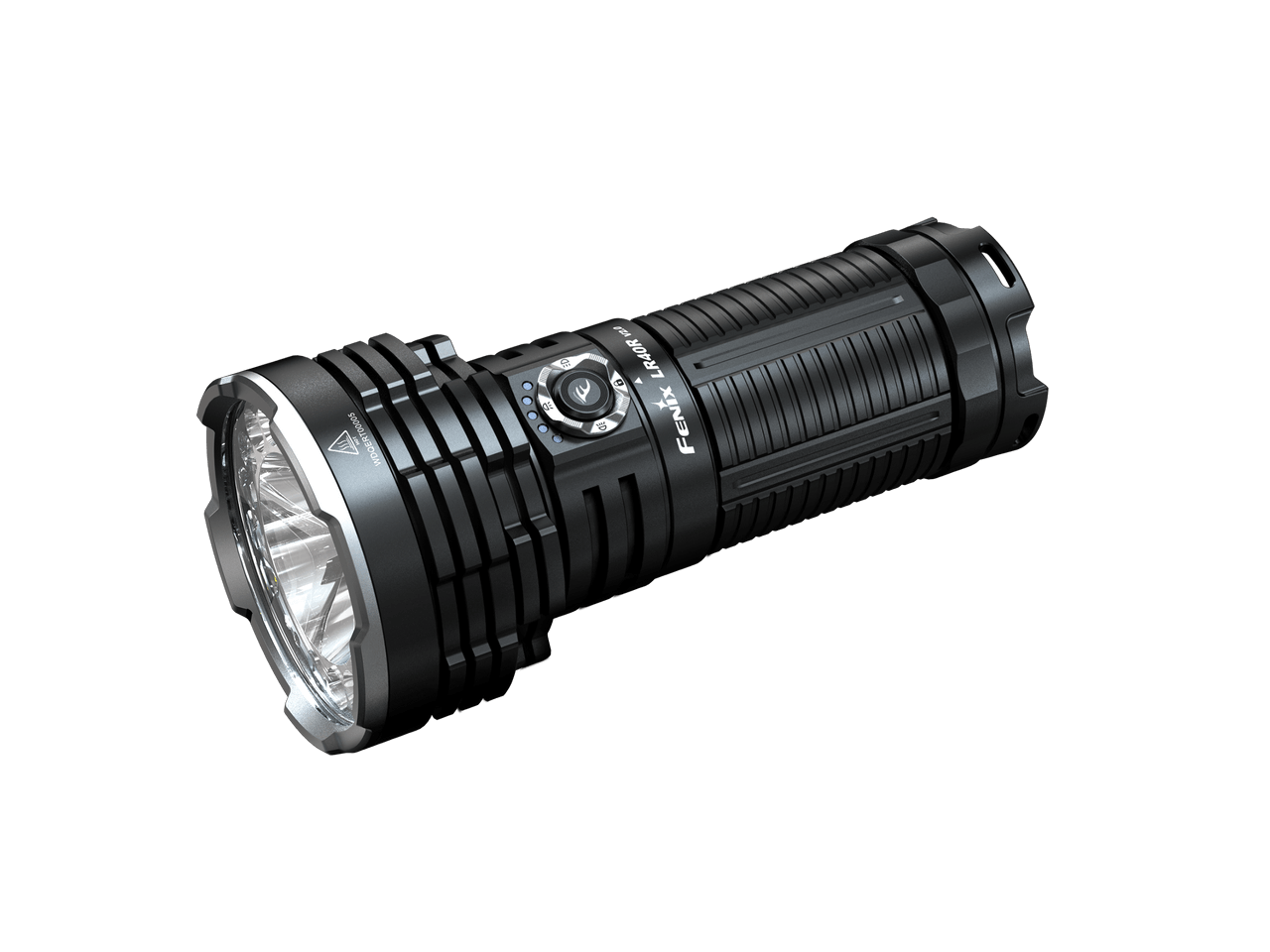 Fenix LR40Rv2 rechargeable flashlight showcasing its sleek design and powerful LED light for long-range visibility.