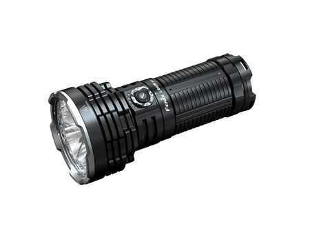 Fenix LR40Rv2 rechargeable flashlight showcasing its sleek design and powerful LED light for long-range visibility.