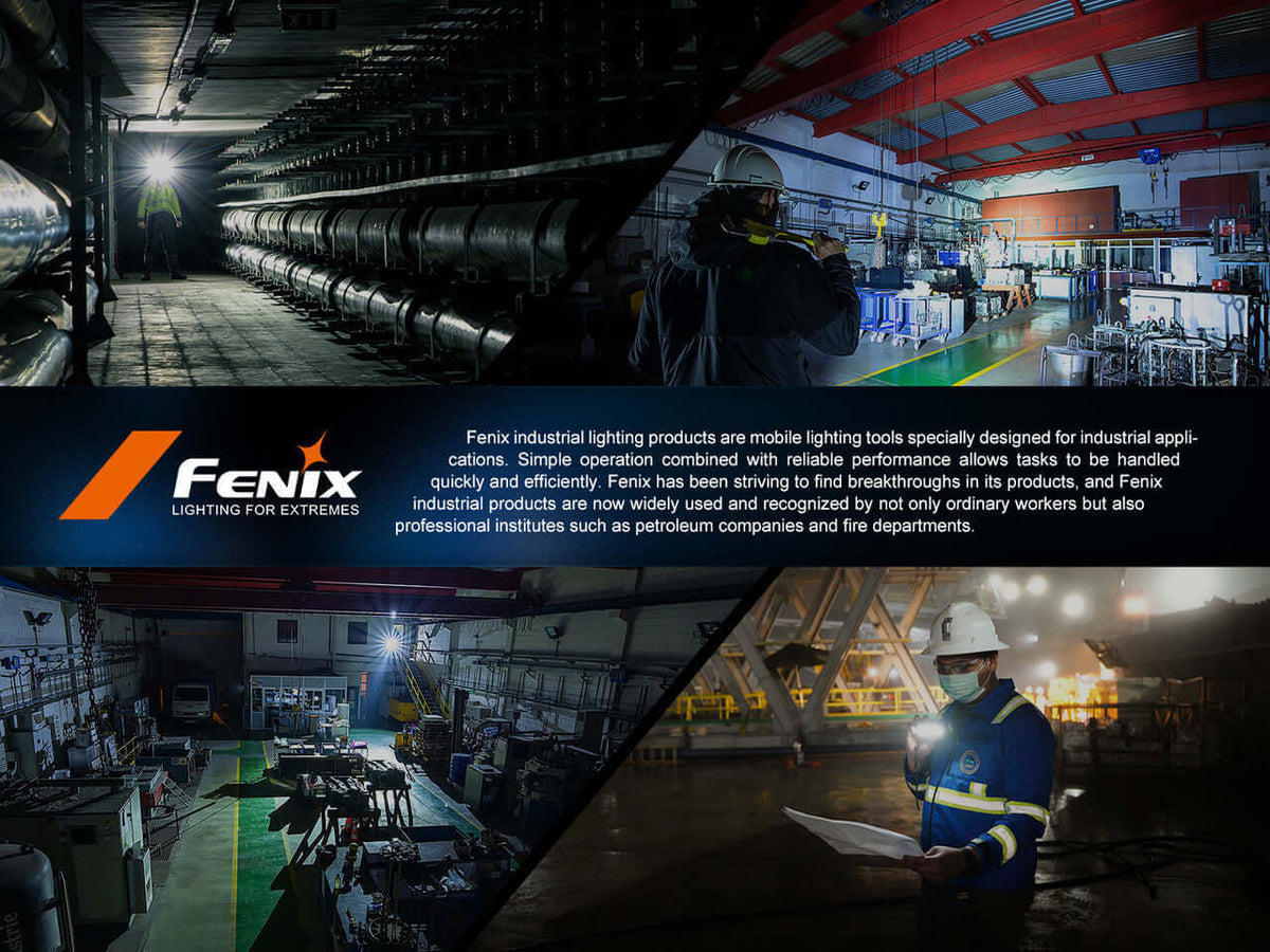 Fenix industrial lighting solutions designed for efficient use in various professional applications and environments.