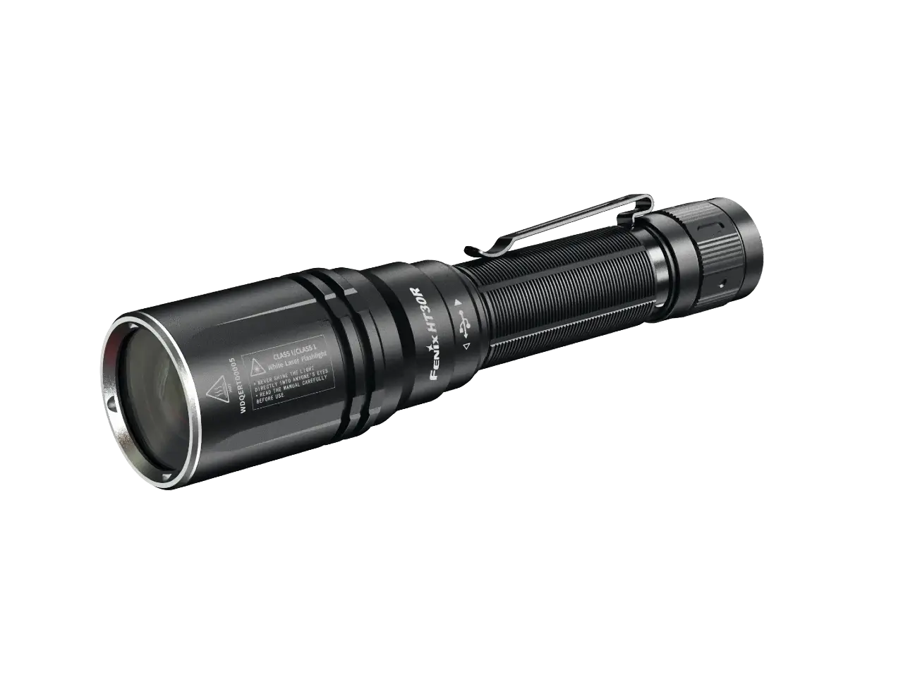 Fenix HT30R white laser flashlight showcasing precision beam for search and rescue and hiking adventures.