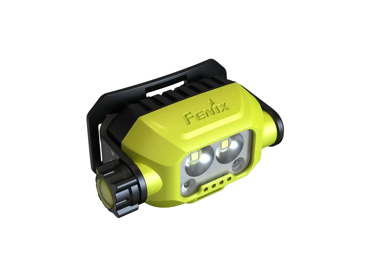 Fenix WH23R gesture sensing industrial headlamp with yellow casing and dual LED lights, ideal for hands-free convenience.