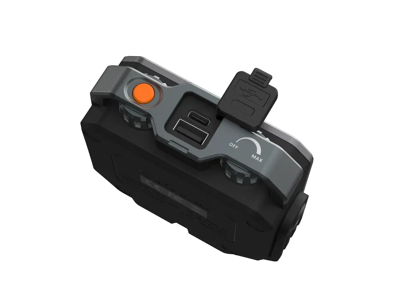 Fenix CL28R multifunctional outdoor lantern top view showing USB port and brightness controls.