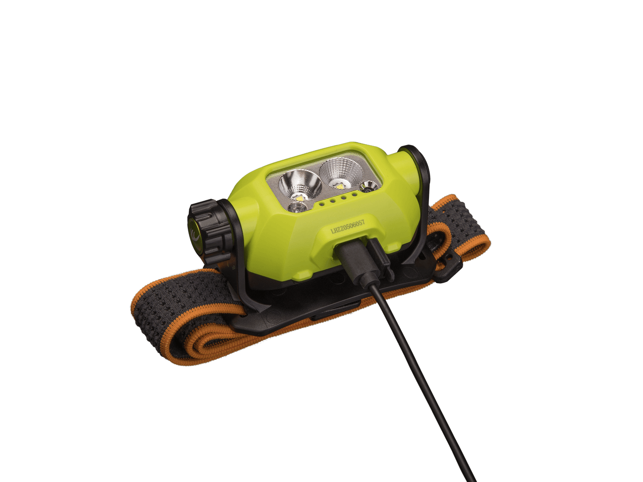 Fenix WH23R Gesture Sensing Industrial Headlamp with adjustable strap and charging port, showcasing hands-free convenience.