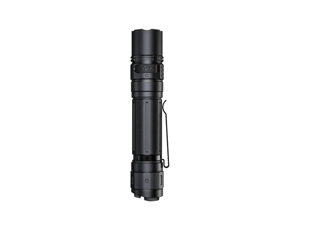 Fenix PD36R Pro Tactical Flashlight with detachable tail cap and sleek design.
