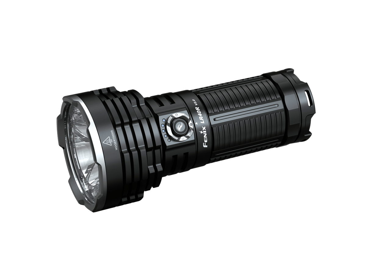 Fenix LR40Rv2 rechargeable flashlight offering 15000 Lumens output for long-range visibility and efficient searching.