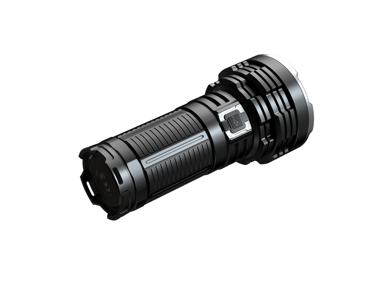 Fenix LR40Rv2 rechargeable flashlight featuring a robust design and rotary toggle switch for easy operation.