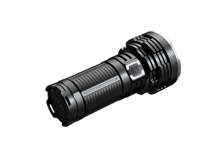 Fenix LR40Rv2 rechargeable flashlight featuring a robust design and rotary toggle switch for easy operation.