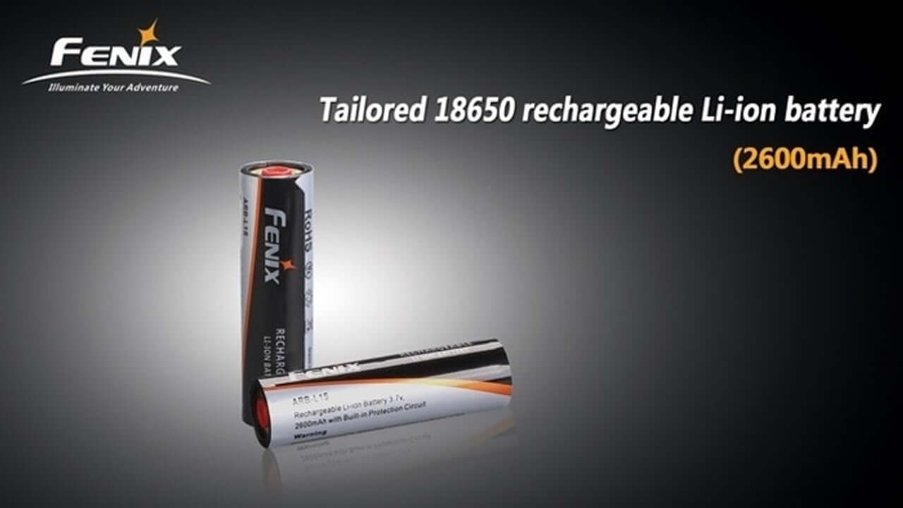 Fenix rechargeable 18650 Li-ion battery (2600mAh) designed for optimal performance in specific Fenix flashlight models.
