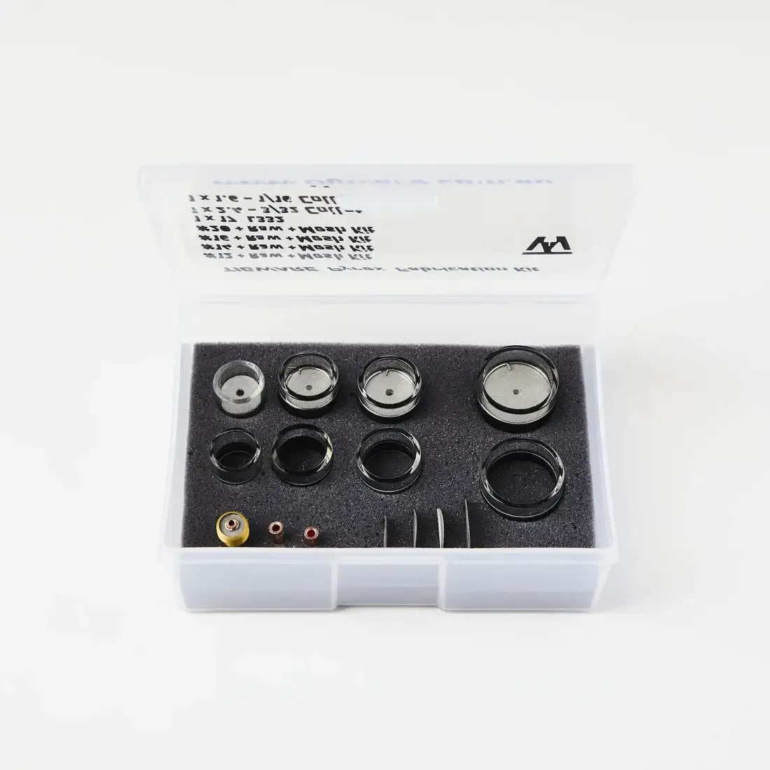 Quartz boxed kits featuring various TIGWARE nozzles and components for controlled welding.