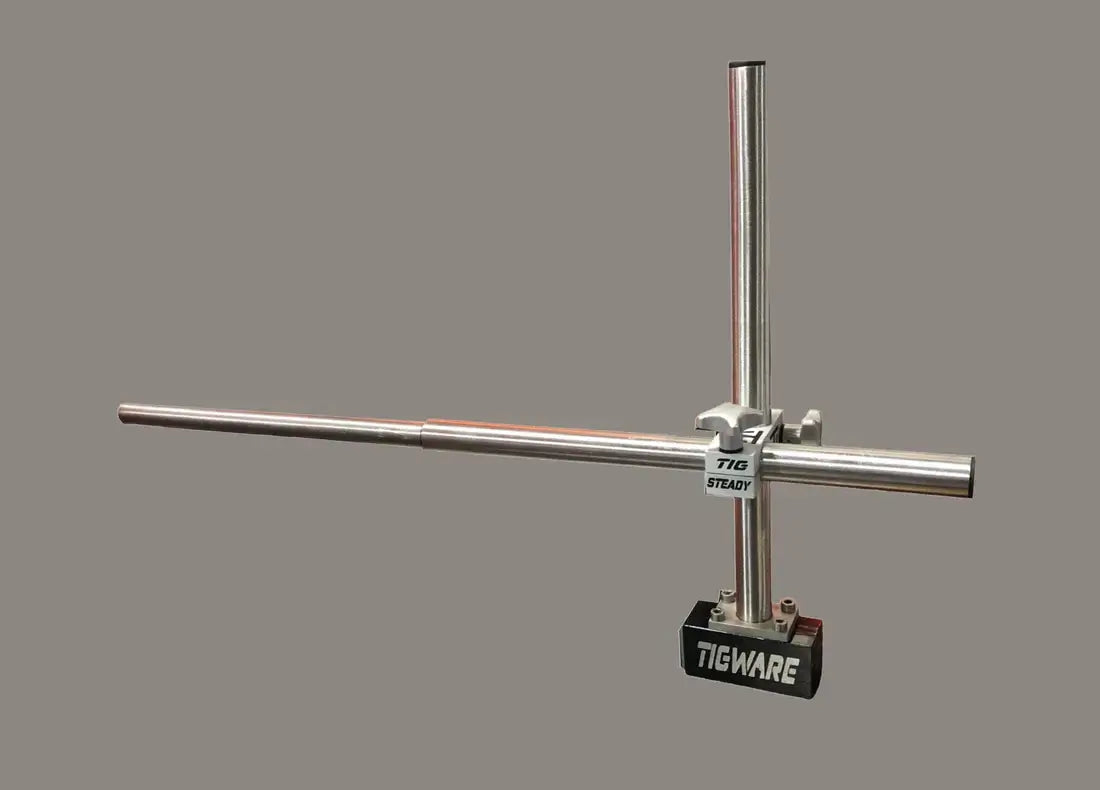 TIG Steady by TIGWARE, featuring robust stainless steel design and strong magnetic base for stable welding support.