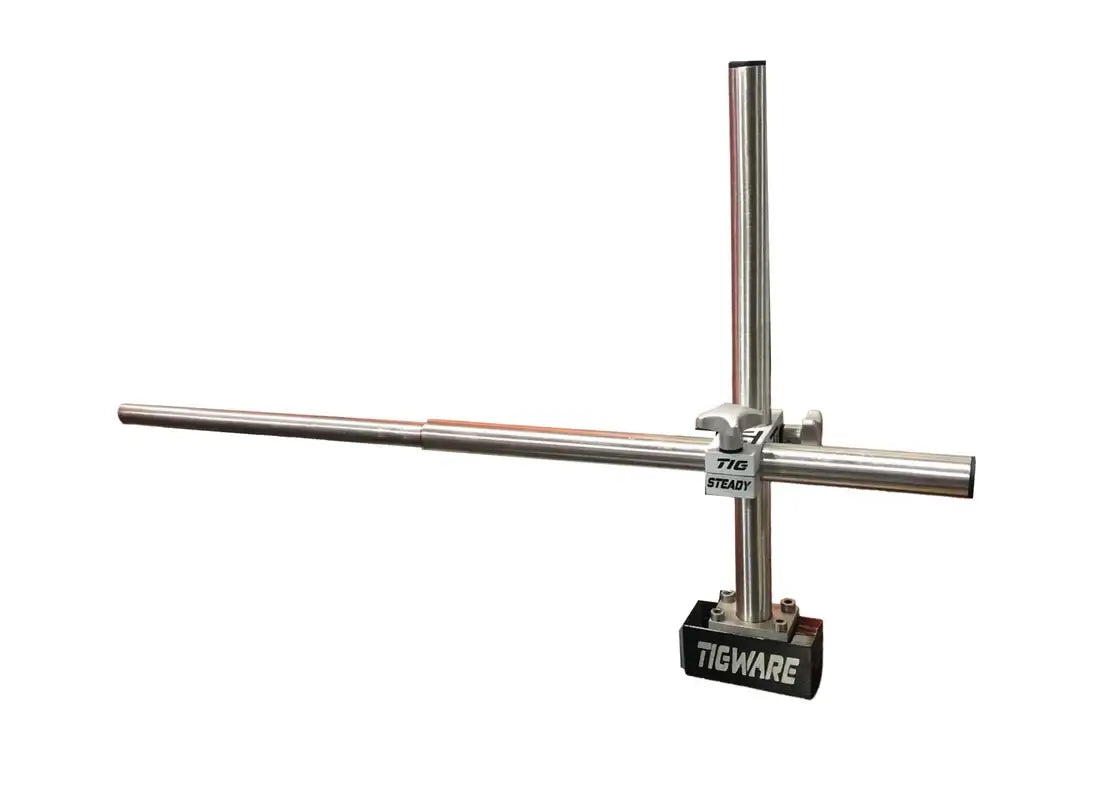 TIGWARE TIG Steady unit with stainless steel components and strong magnetic base for stable welding support.