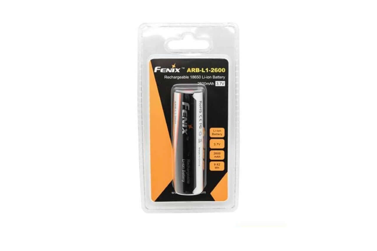Fenix ARB-L1-2600 rechargeable 18650 Li-ion battery packaged for RC10, RC15, RC20, UC40UE, UC45, UC50.