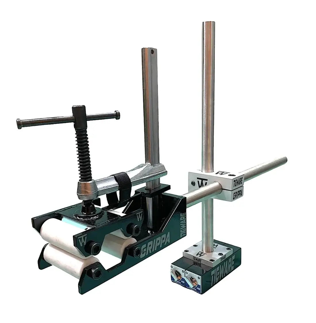 GRIPPA workholding tool for elevated access, designed for holding round tubing from 2" to 4" for intake and exhaust systems.
