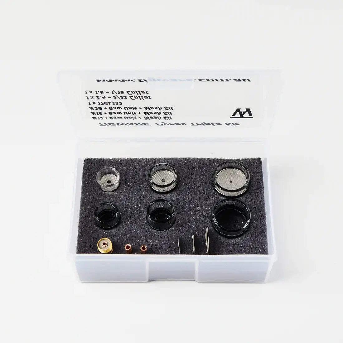 TIGWARE Quartz Boxed Kit with assorted quartz nozzles and components in protective case for welders.