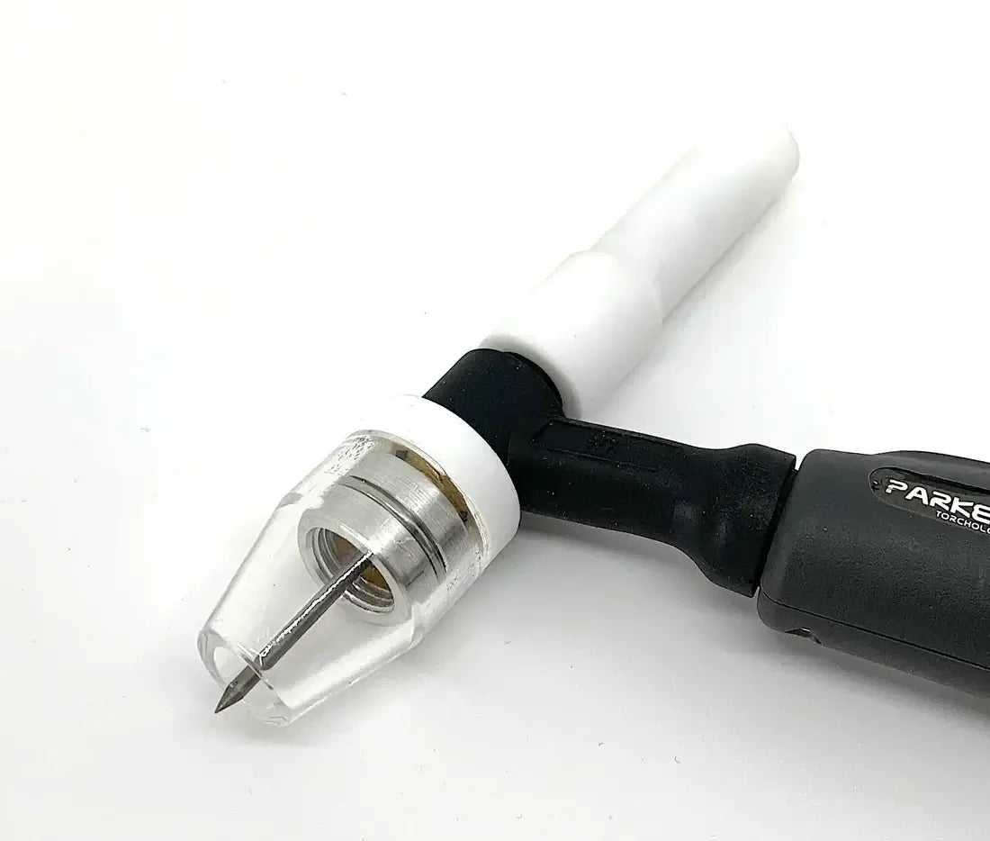 AC-250 #6 quartz ceramic nozzle for TIG welding, designed for tight spaces, rated up to 250 amps.