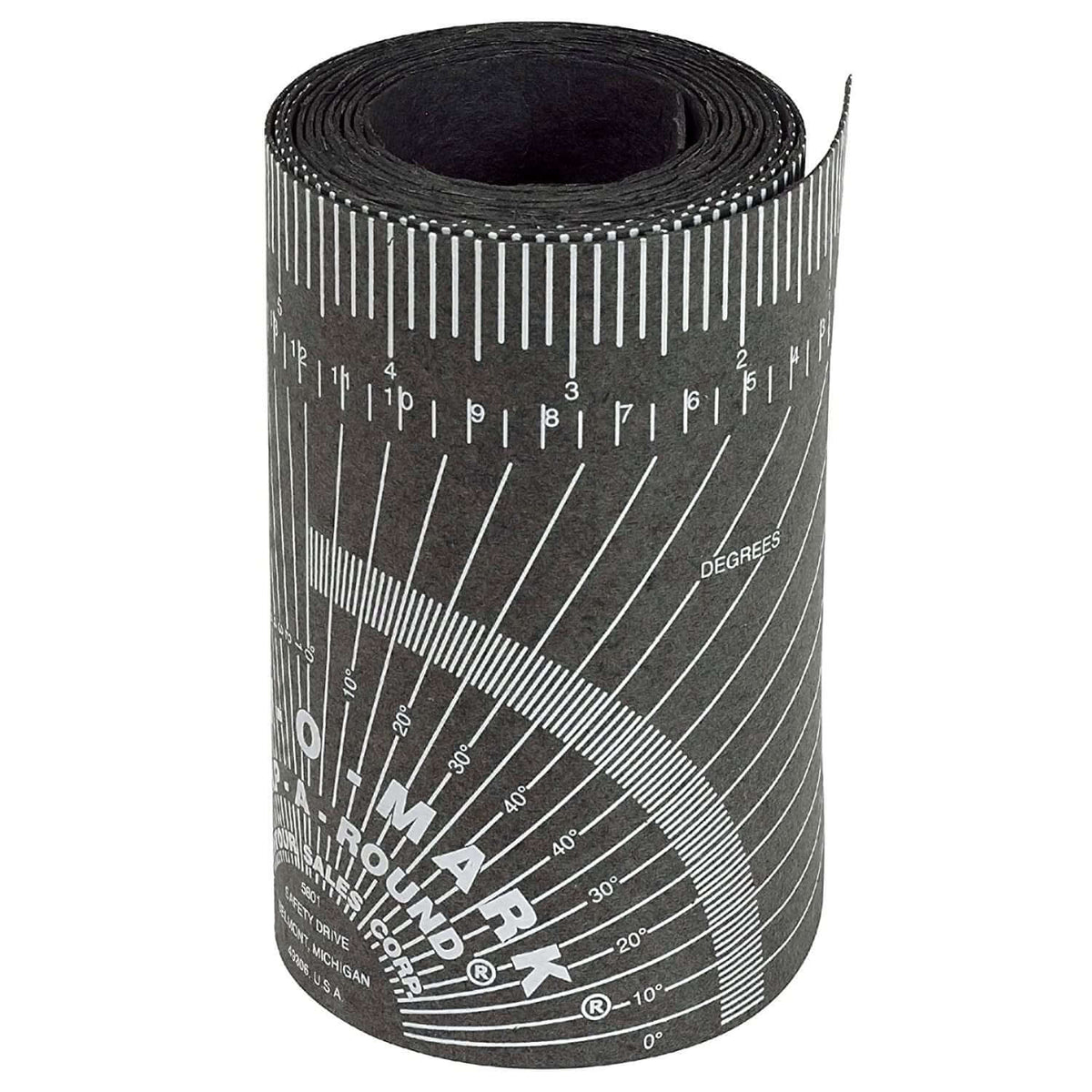 Wrap A Round pipe measurer, flexible heat-resistant marking tool for welders and fitters, showing markings and degrees.