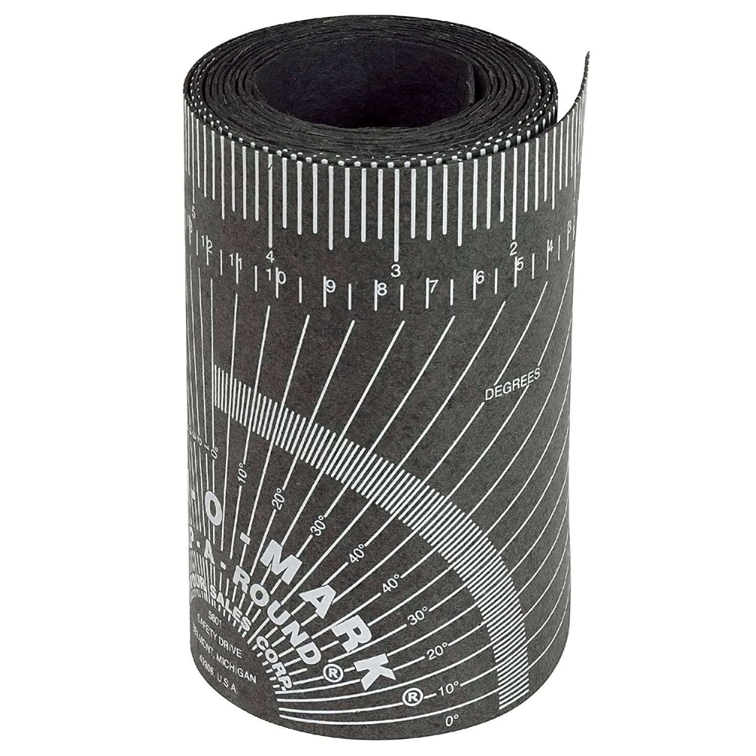 Wrap A Round pipe measurer, flexible heat-resistant marking tool for welders and fitters, showing markings and degrees.