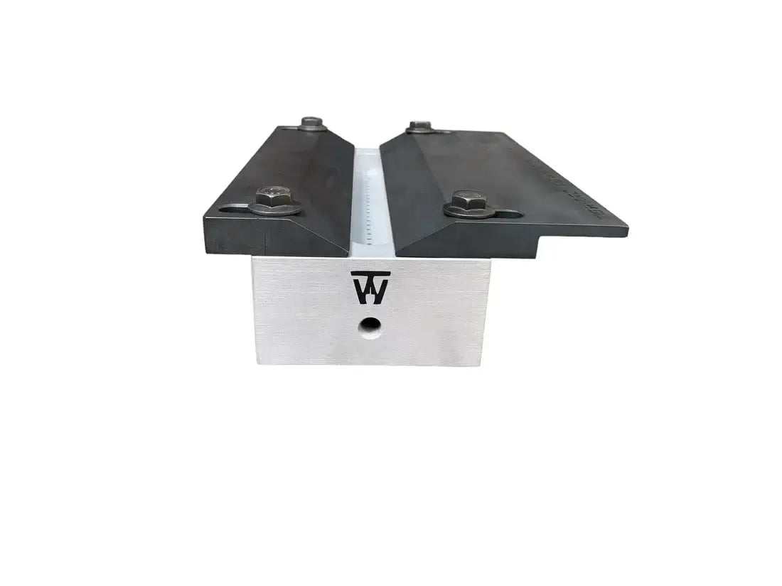 AERO Aerospace TIG Welding Test Fixture with aluminum main block and carbon steel clamping plates for high tension.