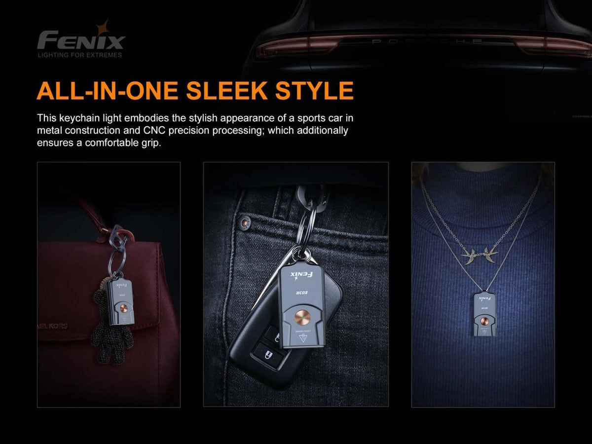 fenix e03r v2.0 keychain flashlight rechargeable Fenix e03r 260 lumen rechargeable edc keychain flashlight with auxiliary red light and lumentac usb-c charging Cable