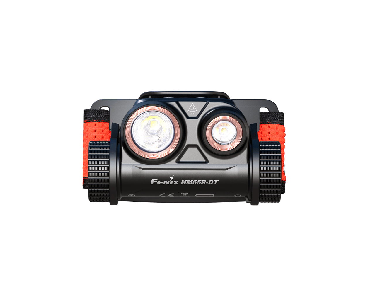 Fenix HM65R-DT magnesium trail running headlamp with dual spotlights and 1500 lumens brightness.