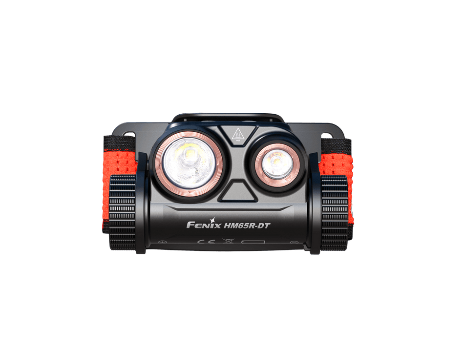 Fenix HM65R-DT magnesium trail running headlamp with dual spotlights and 1500 lumens brightness.