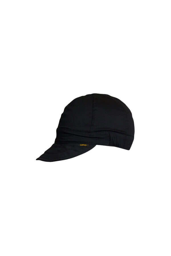 LAPCO 6-panel welding cap in black, one size fits all, made from 100% cotton. Low crown and reversible design for comfort.