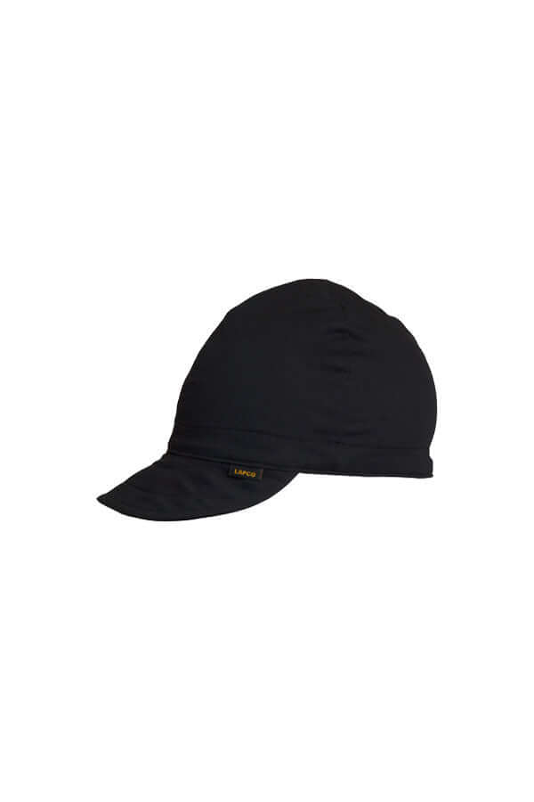 Black 4-panel welding cap made of 100% cotton, high crown, reversible design, by LAPCO for welders.
